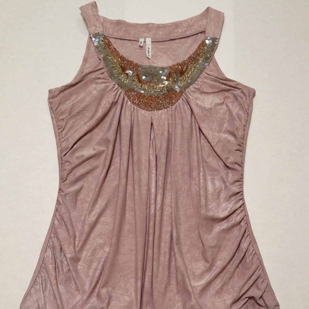 Studio Y Sequin Accent Ruched Sleeveless Blouse - Size Small